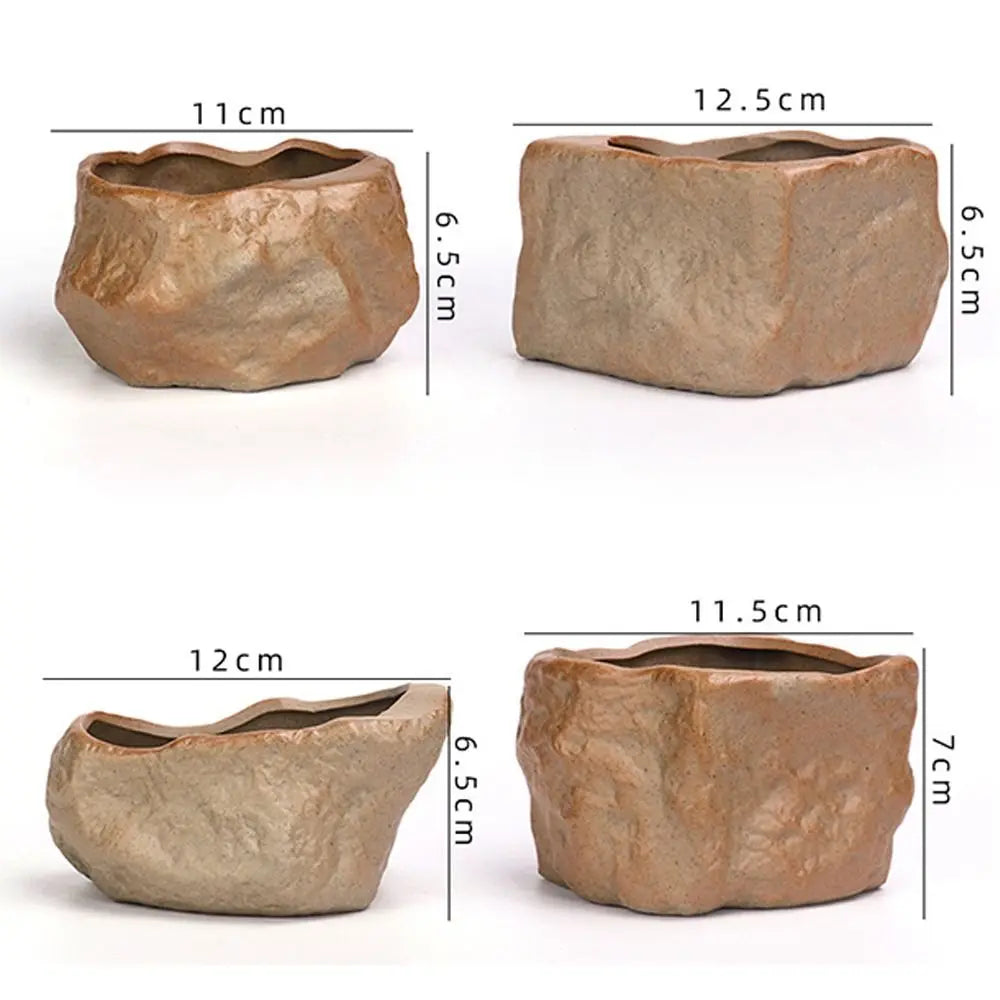 Ceramic Succulent Plant Pots Stone Shape with Drainage Hole Plants Growing Container Wear Resistant Plant Flower Pot