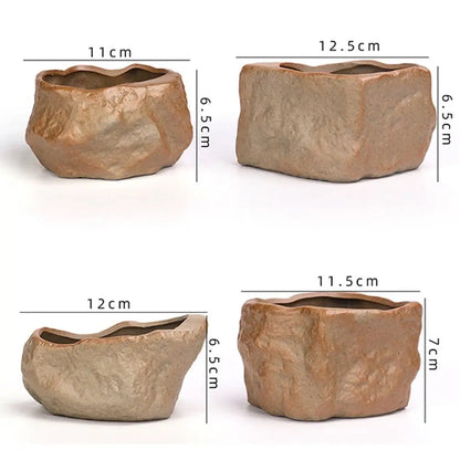 Ceramic Succulent Plant Pots Stone Shape with Drainage Hole Plants Growing Container Wear Resistant Plant Flower Pot