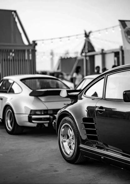 AZNM Vintage Porsche Classic Car Wall Art Print, Single Unframed Canvas Poster, Featuring Black and White Photography of Retro P