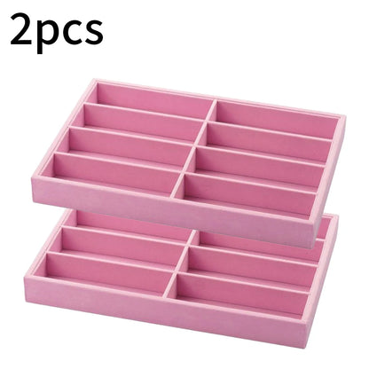 Versatile Gray Velvet Organizer Tray for Glasses, Jewelry & Watches - 8-Compartment, Stackable Display Storage Box, Jewelry Tray