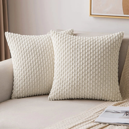 Green Pillow Covers Spring Decorations Boho Striped Corduroy Throw Pillow Cases Soft Plush Farmhouse Couch Cushion Case 45x45CM