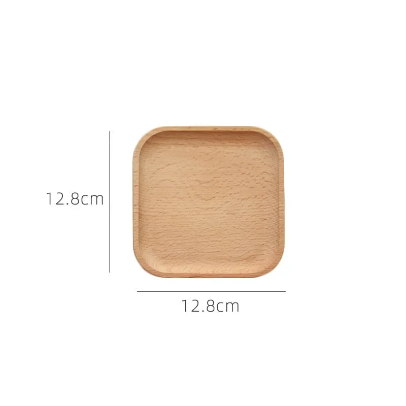 1PC Japanese-Style Tableware Solid Wood Dessert Plate Wooden Tray Snack Plate Fruit Plate Beech Oval Tray Cup Pad Coaster Plate