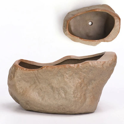 Ceramic Succulent Plant Pots Stone Shape with Drainage Hole Plants Growing Container Wear Resistant Plant Flower Pot