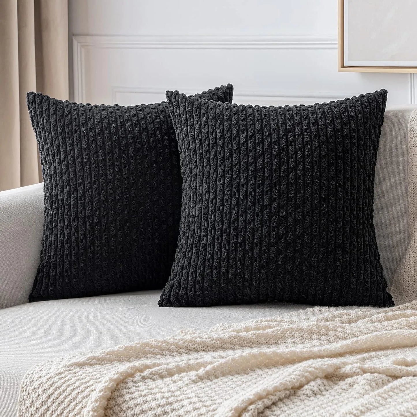 Spring Decorative Throw Pillow Covers Farmhouse Boho Home Decor Striped Corduroy Square Pillowcases 20 X 20 Inch Green