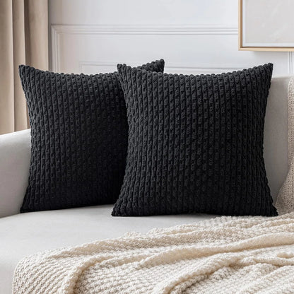 Spring Decorative Throw Pillow Covers Farmhouse Boho Home Decor Striped Corduroy Square Pillowcases 20 X 20 Inch Green