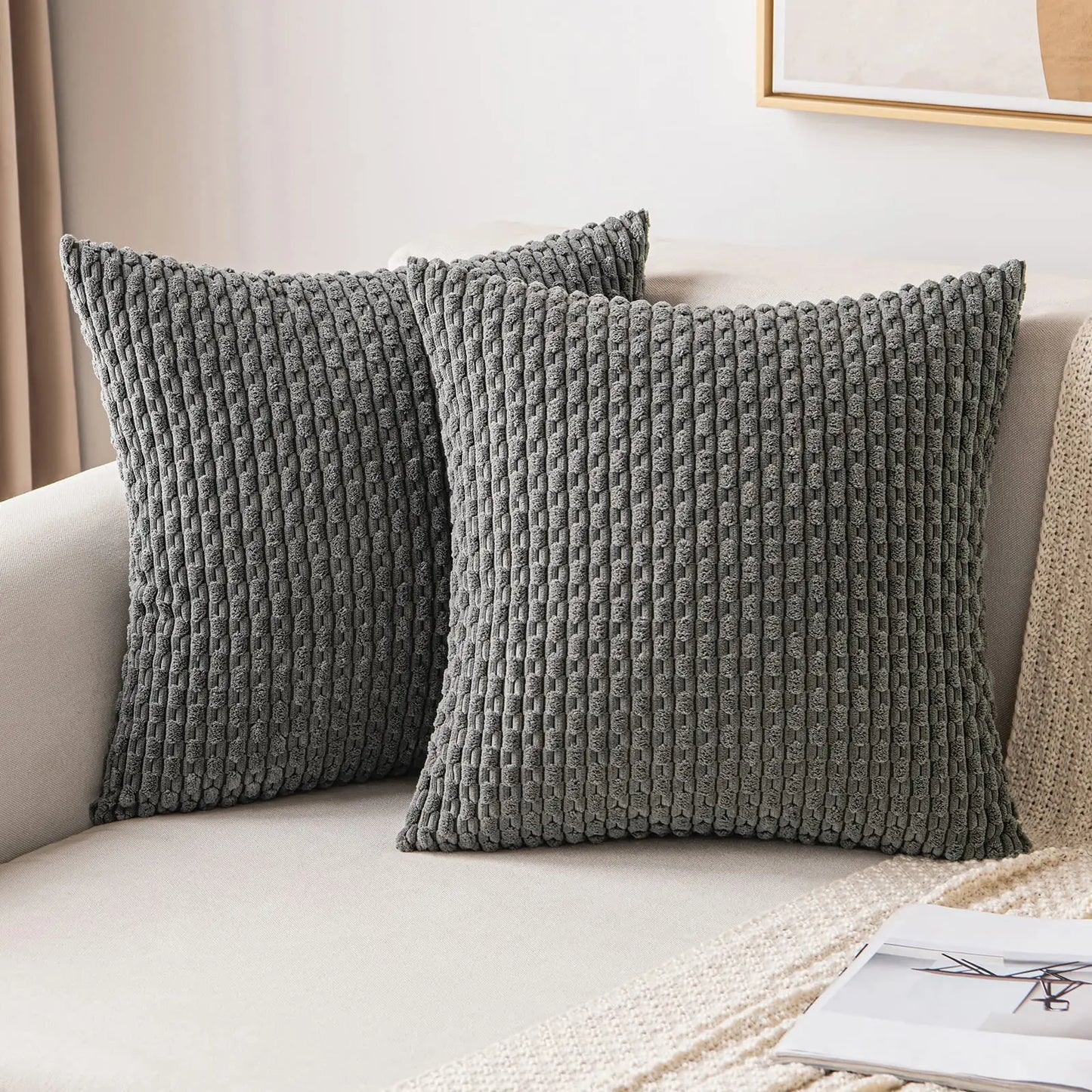 Green Pillow Covers Spring Decorations Boho Striped Corduroy Throw Pillow Cases Soft Plush Farmhouse Couch Cushion Case 45x45CM