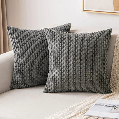 Green Pillow Covers Spring Decorations Boho Striped Corduroy Throw Pillow Cases Soft Plush Farmhouse Couch Cushion Case 45x45CM