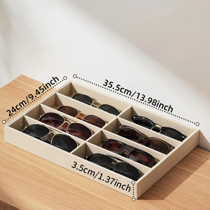 Versatile Gray Velvet Organizer Tray for Glasses, Jewelry & Watches - 8-Compartment, Stackable Display Storage Box, Jewelry Tray
