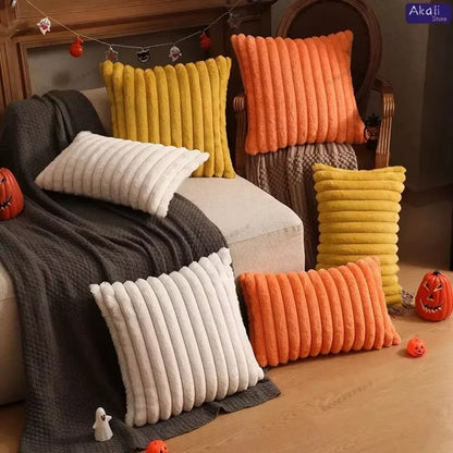 Faux Rabbit Fur Cushion Cover Plush Pillow Cover Soft Fluffy Striped Cushion Cover Decorative Pillows Luxury Home Decor for Sofa