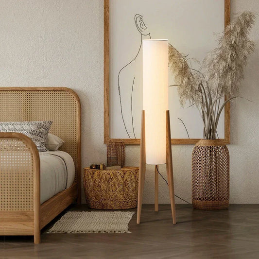 Nordic Solid Wood Floor Lamp, Modern And Minimalist Fabric Floor Lamp, For Living Room, Bedroom And Room Decoration.