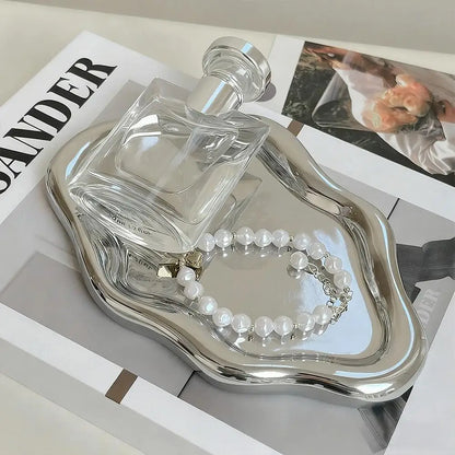 Simple Jewelry Storage Tray Creative White/silver Storage Tray Decorative Ornaments Electroplated Jewelry Tray