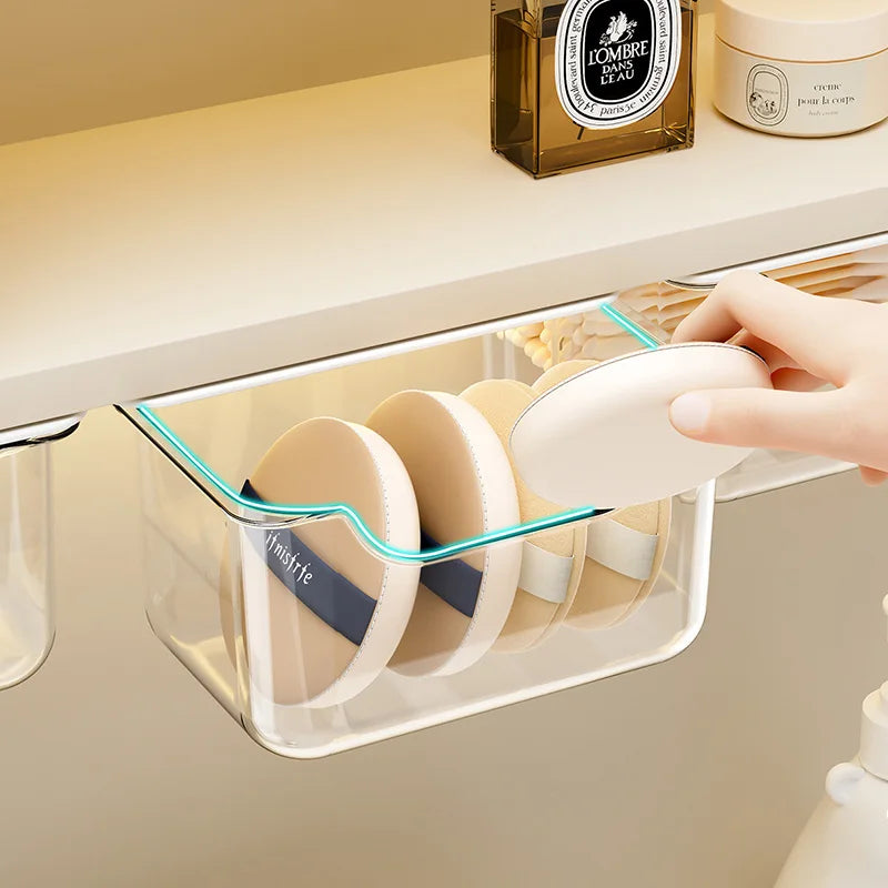12pcs Drawer Storage Box Bathroom Transparent Suspended Cotton Swab Storage Box Under the Mirror Cabinet Pull-Out Storage Case