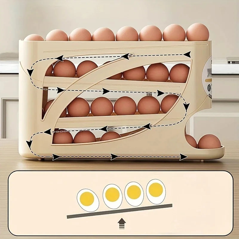 3-Tier Rolling Egg Storage Container for Refrigerator Holds 24 Eggs Organizer Rack Large Capacity Kitchen & Fridge Storage Box