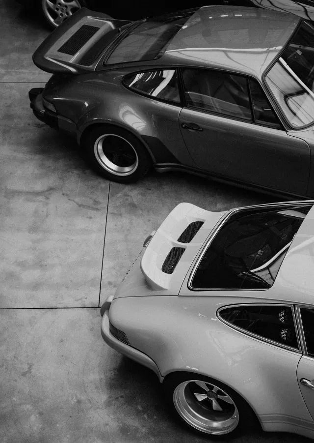 AZNM Vintage Porsche Classic Car Wall Art Print, Single Unframed Canvas Poster, Featuring Black and White Photography of Retro P