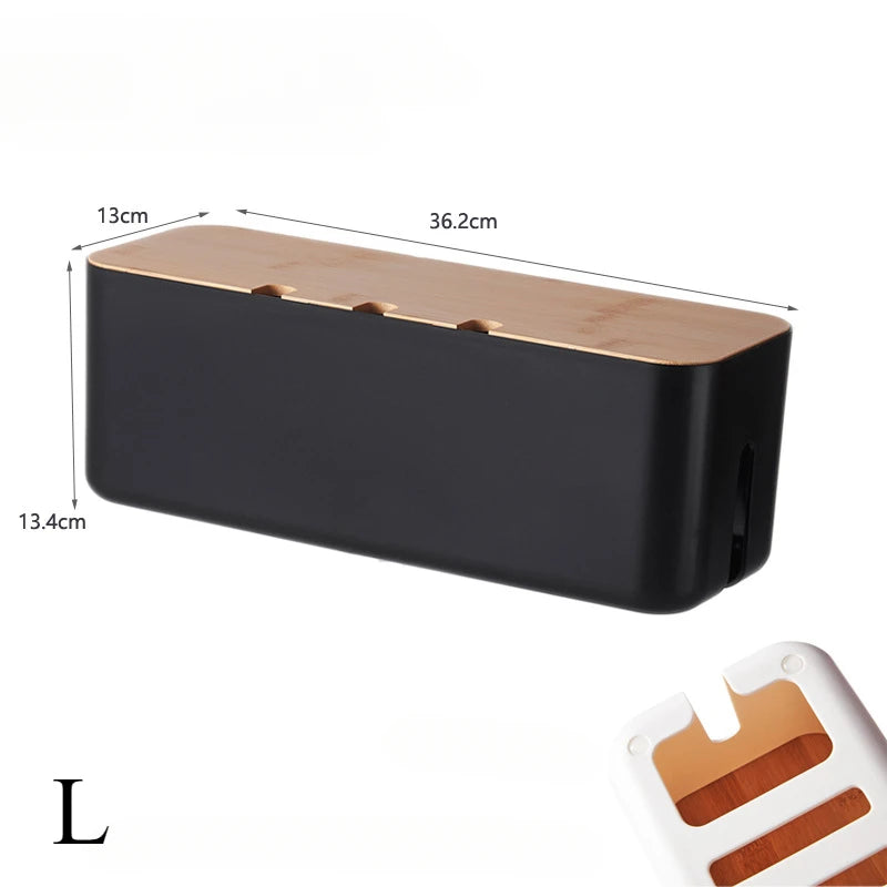 Hide Wires Desk Computer Cable Organizer Box Bamboo Cover Wire Junction Board Storage Box for Phone Cable Cable Management Box