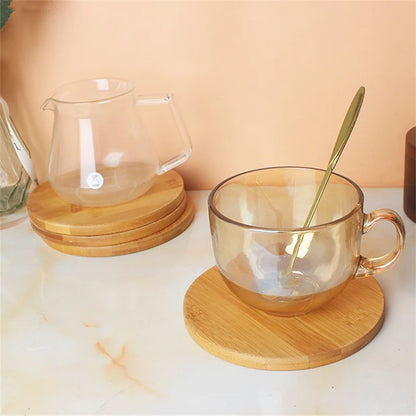 15cm/5.9inch Diameter Round Coaster Placemats Bamboo Tray  Tea Coffee Cup Pad Bamboo Wood Plate Heat Resistant Tableware Mug Mat