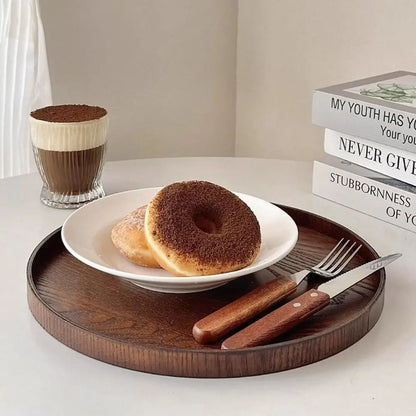 Vintage Round Serving Tray Wooden 21/24/27/30/33cm Wood Platte Dessert Pallet Coffee Home Table