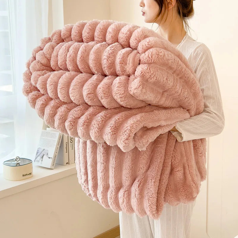 New Artificial Rabbit Plush Spring Blanket Warmth Comfortable Sofa Blankets Thickened Warm Multi-functional Throw Blanket Autumn