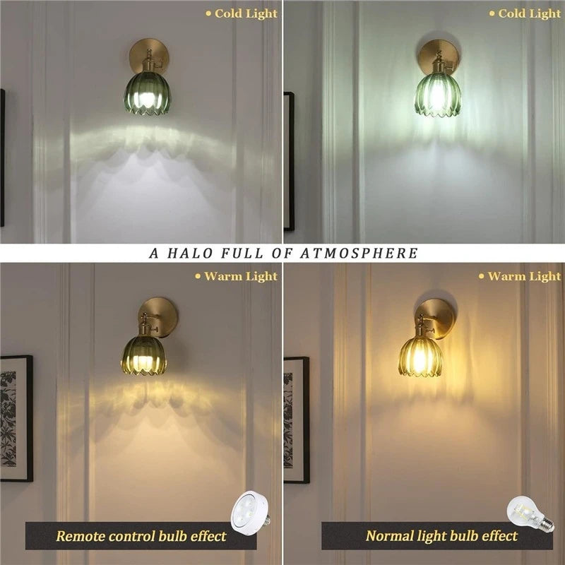 Nordic Vintage Wall Lamp Green Tulip Glass Wall Lamp Shade Living Room Background Wall Lights Bedroom Door Lamp Bedside Lights