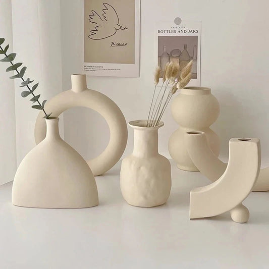 Modern Simple Ceramic Art Vase Dried Flowers Flower Arrangement Ornament Bedroom Desktop Home Decor Photography Background Decor