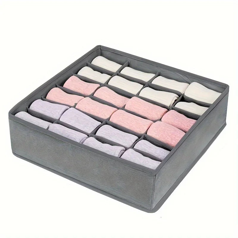 1pc Fabric Storage Box with 24 Compartments - Foldable Stackable Organizer for Socks Ties Underwear Space-Saving Drawer Divider