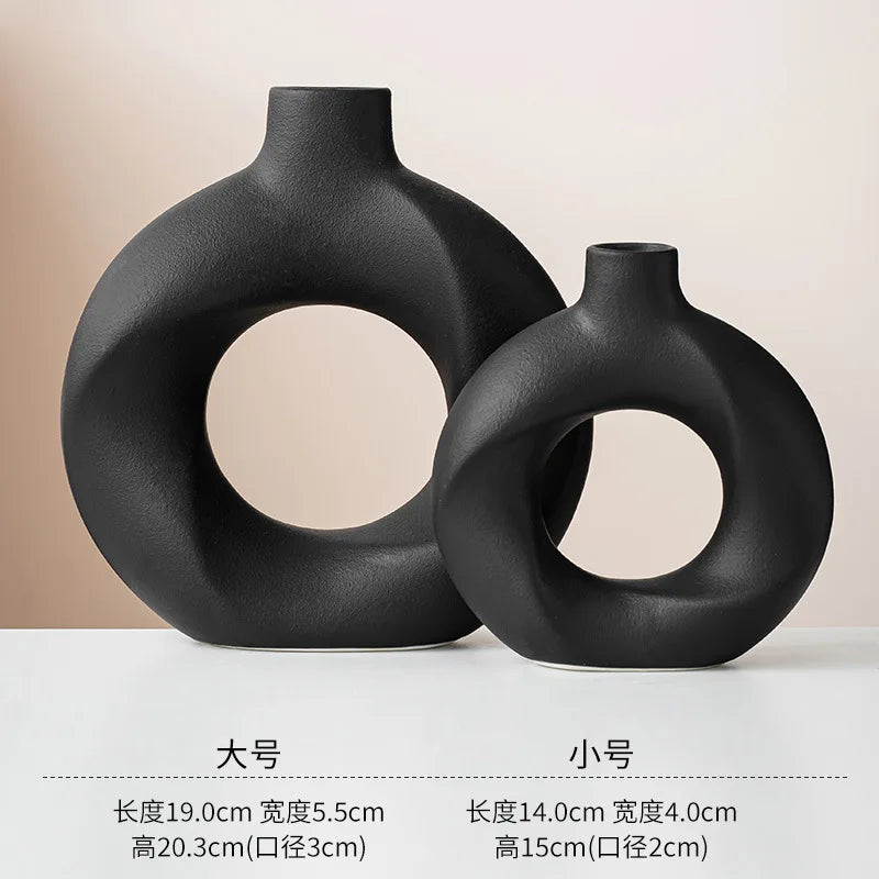 2pcs/set New Geometric Ceramic Vases Sweet Circle Vases Desktop Vases Decorative Items Handicrafts Living Room White Pottery