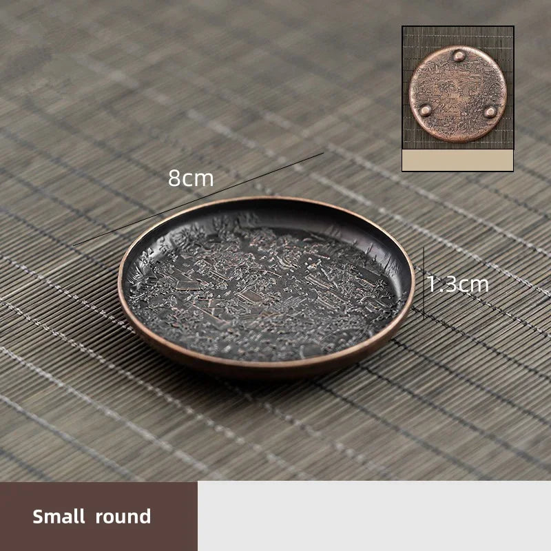 Retro Alloy Coaster Tea Cup Tray Round Japanese Teaware Accessories Insulation Pad Coffee Pad Tea Tray Home Desktop Decoration