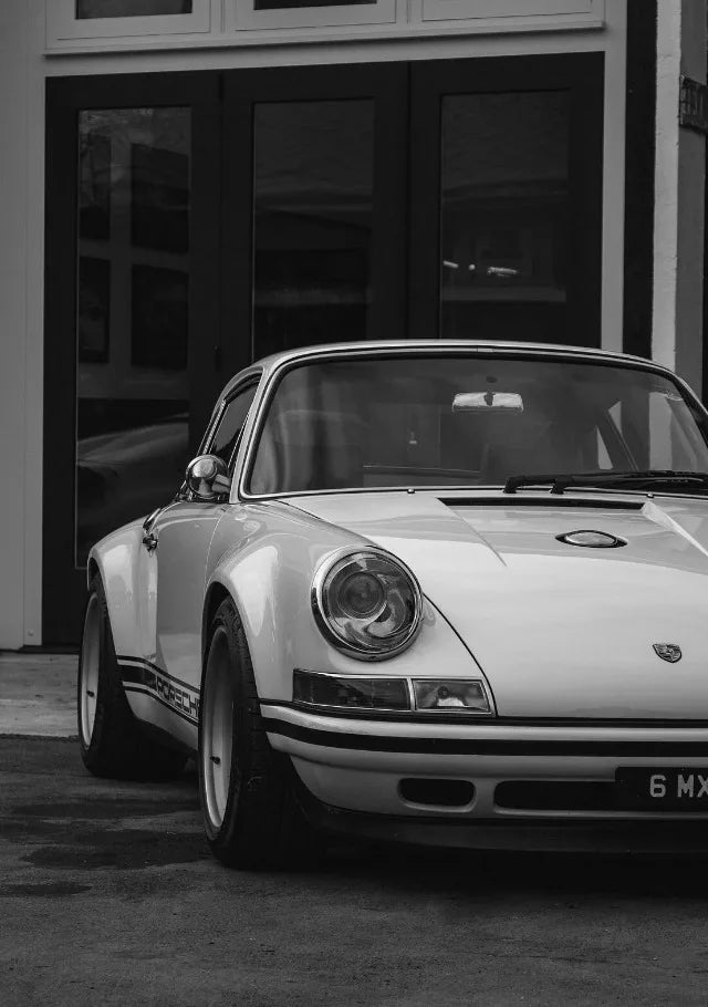 AZNM Vintage Porsche Classic Car Wall Art Print, Single Unframed Canvas Poster, Featuring Black and White Photography of Retro P