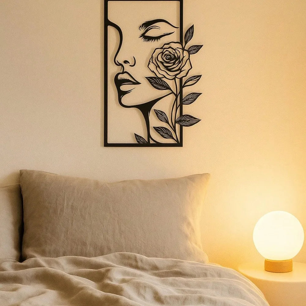 1pc Woman Flower Metal Wall Art Decor Modern Home Gift Aesthetic Portrait Face Outline Bedroom Room Decor