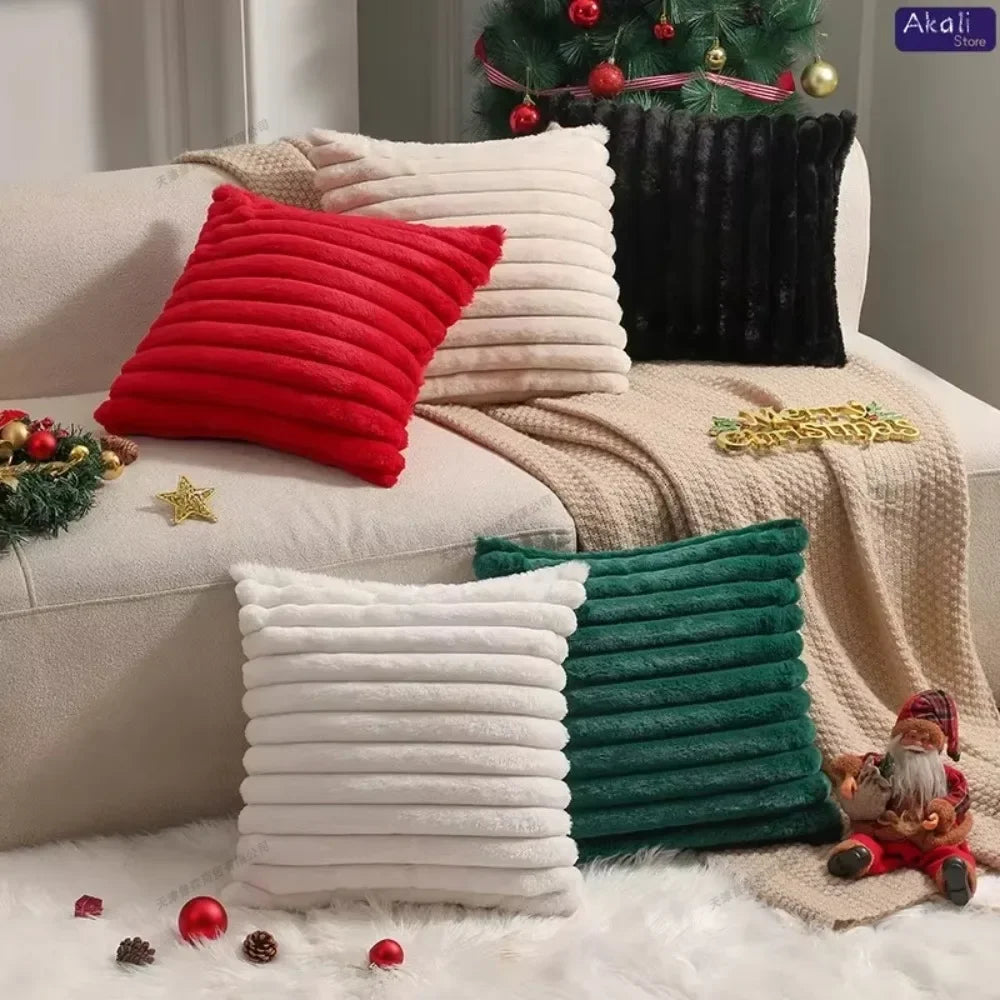 Faux Rabbit Fur Cushion Cover Plush Pillow Cover Soft Fluffy Striped Cushion Cover Decorative Pillows Luxury Home Decor for Sofa