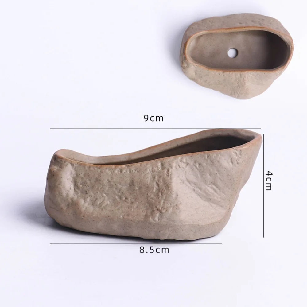 Ceramic Succulent Plant Pots Stone Shape with Drainage Hole Plants Growing Container Wear Resistant Plant Flower Pot