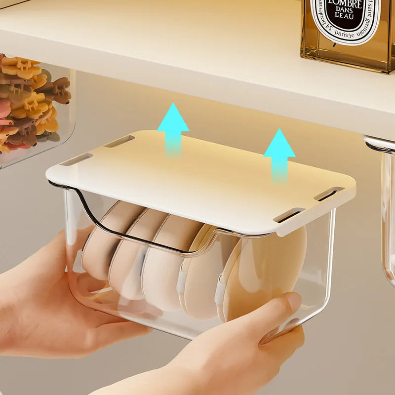 12pcs Drawer Storage Box Bathroom Transparent Suspended Cotton Swab Storage Box Under the Mirror Cabinet Pull-Out Storage Case