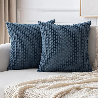 Spring Decorative Throw Pillow Covers Farmhouse Boho Home Decor Striped Corduroy Square Pillowcases 20 X 20 Inch Green