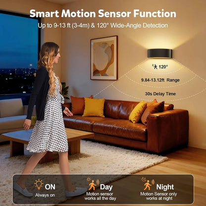 New 2/4Pcs Motion Sensor 15 RGB Night Lamp Dimmable Up Down LED Wall Light Rechargeable Cordless Timing Setting Light Home Decor