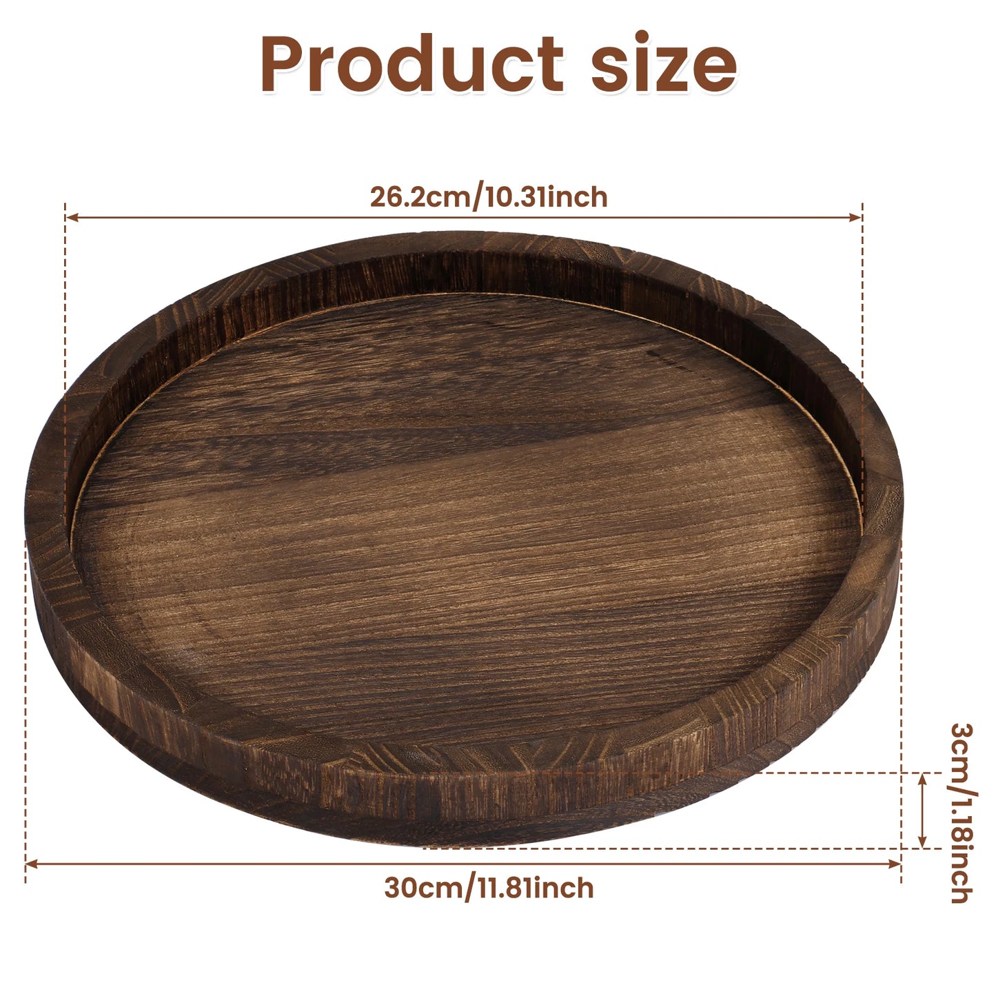 30 CM Round Wooden Tray Retro Decorative Coffee Meal Trays Serving Platter Multipurpose Candle Holder Trays for Table Home Decor