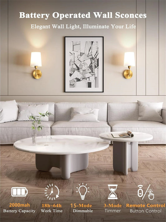 Wireless Rechargeable Battery-Powered Wall Light with 4000 Mah, Dimmable, Detachable Bulb and Remote Control, 15-Color Wireless Wall Lamp, Suitable for Bedroom, Living Room, Hallway Decoration