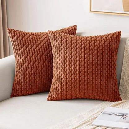 Spring Decorative Throw Pillow Covers Farmhouse Boho Home Decor Striped Corduroy Square Pillowcases 20 X 20 Inch Green