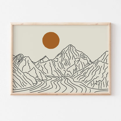 3pcs/set Japanese Alps Sunrise Canvas Printing Abstract Line Landscape Wall Art Art Poster for Modern Living Room & Home Decor