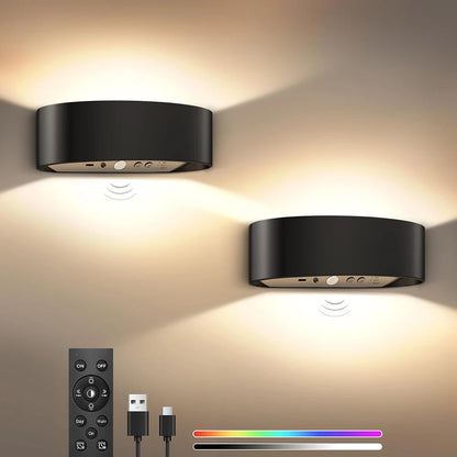 New 2/4Pcs Motion Sensor 15 RGB Night Lamp Dimmable Up Down LED Wall Light Rechargeable Cordless Timing Setting Light Home Decor