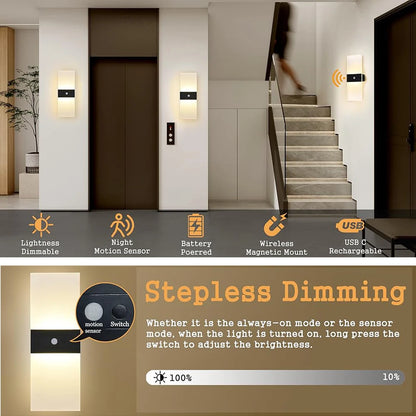 2PCS USB Rechargeable Wall Lamp Touch Motion Sensor Switch Indoor Acrylic Night Light Bedroom Bedside Wall Sconce LED Wall Light