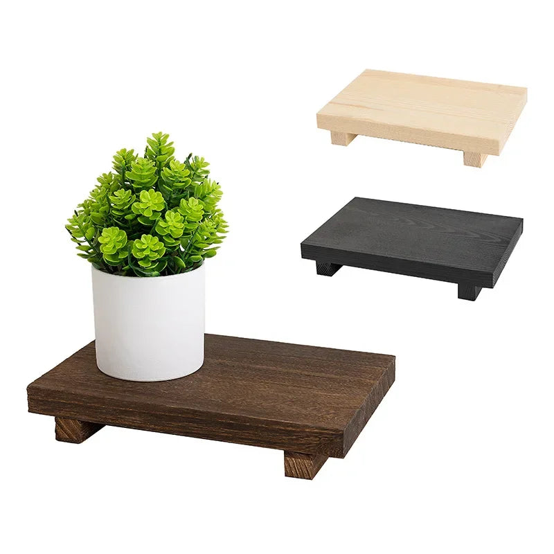 Wood Tray Pedestal Stand Bathroom Decor Wooden Vanity Hands Soap Scented Candle Storage Holder Tray Kitchen Seasoning Holder
