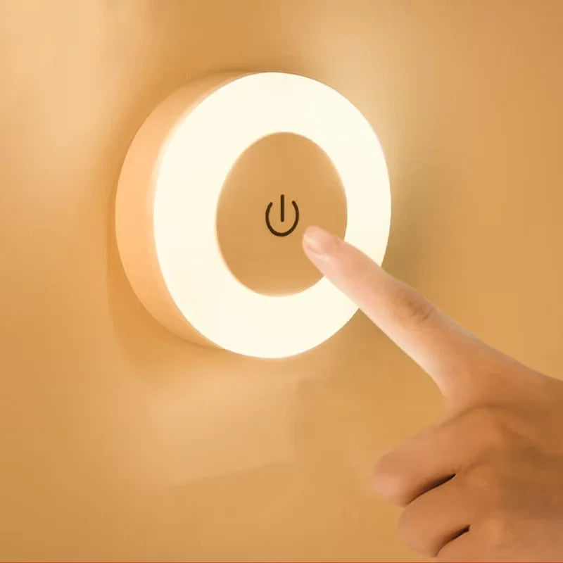 Energy Saving Led Touch Sensor Night Lights USB Rechargeable Magnetic Wall Light Room Aisle Bedroom Round Portable Night Lamp