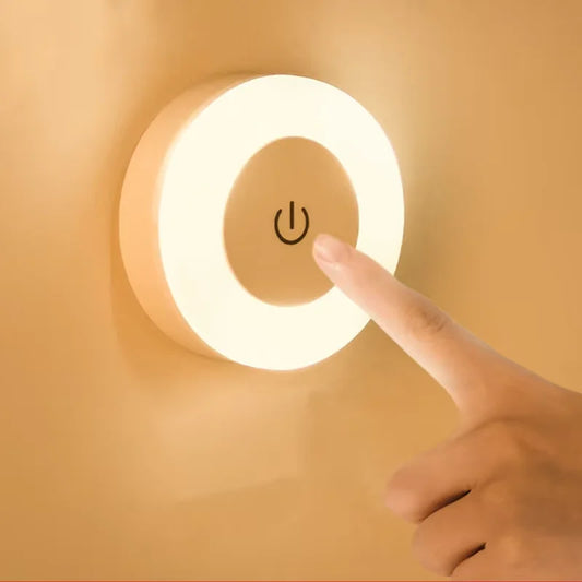 Energy Saving Led Touch Sensor Night Lights USB Rechargeable Magnetic Wall Light Room Aisle Bedroom Round Portable Night Lamp
