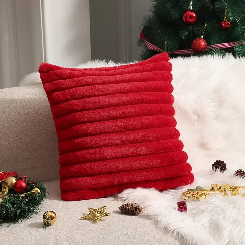 Faux Rabbit Fur Cushion Cover Plush Pillow Cover Soft Fluffy Striped Cushion Cover Decorative Pillows Luxury Home Decor for Sofa
