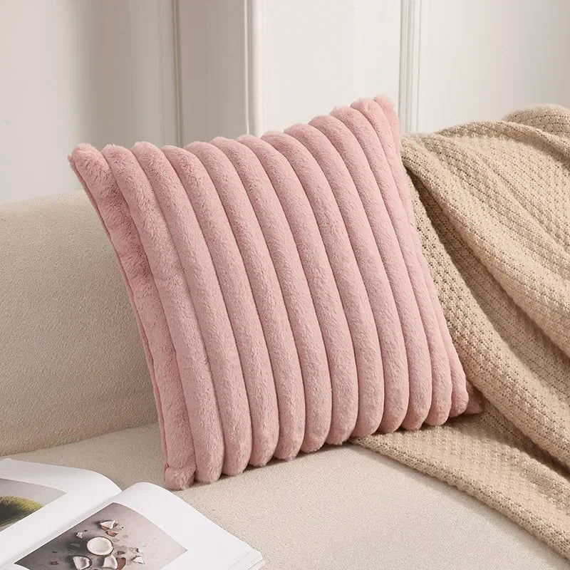 Faux Rabbit Fur Cushion Cover Plush Pillow Cover Soft Fluffy Striped Cushion Cover Decorative Pillows Luxury Home Decor for Sofa
