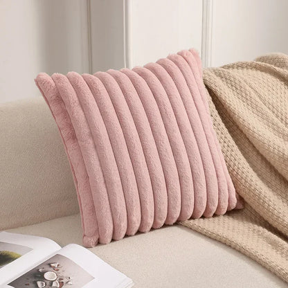 Faux Rabbit Fur Cushion Cover Plush Pillow Cover Soft Fluffy Striped Cushion Cover Decorative Pillows Luxury Home Decor for Sofa