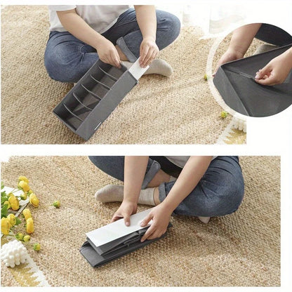 4pcs Foldable Drawer Organizer Set, Closet Storage System for Bras, Socks, and Ties, Gray RUS04GY, Polyester Material