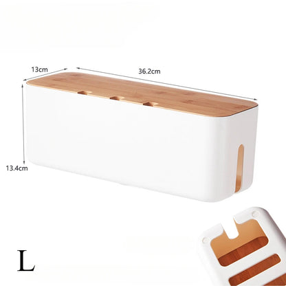 Hide Wires Desk Computer Cable Organizer Box Bamboo Cover Wire Junction Board Storage Box for Phone Cable Cable Management Box