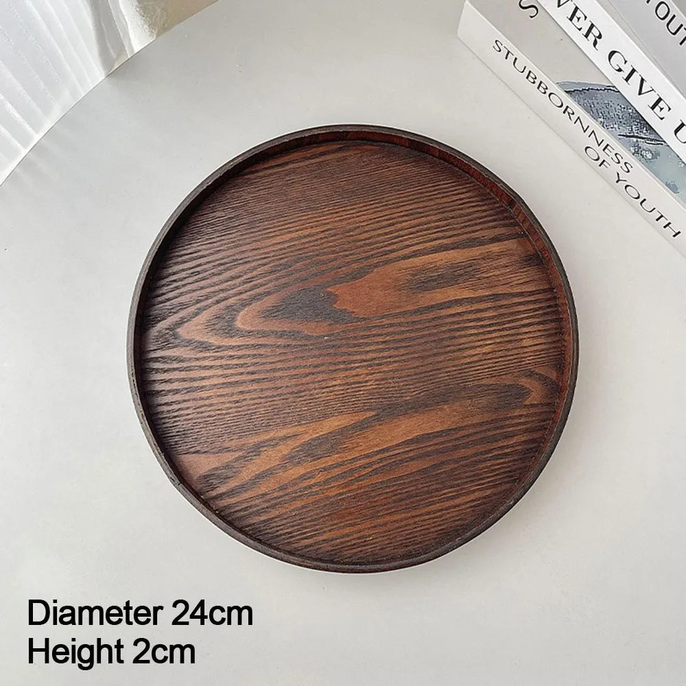 Vintage Round Serving Tray Wooden 21/24/27/30/33cm Wood Platte Dessert Pallet Coffee Home Table