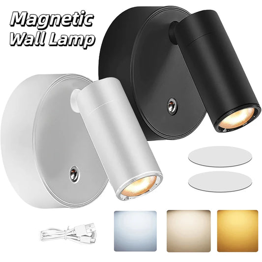 1/2PCS Rechargeable LED Spotlight Magnetic Cordless Wall Lamp Touch & Sensor Dimming 3 Colors Cabinet Doorway Bedroom Spot Light